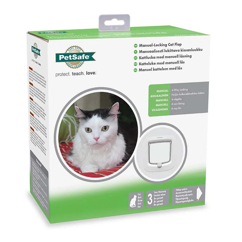 Petsafe Kattedør 4 vegs hvit med manuell låsing