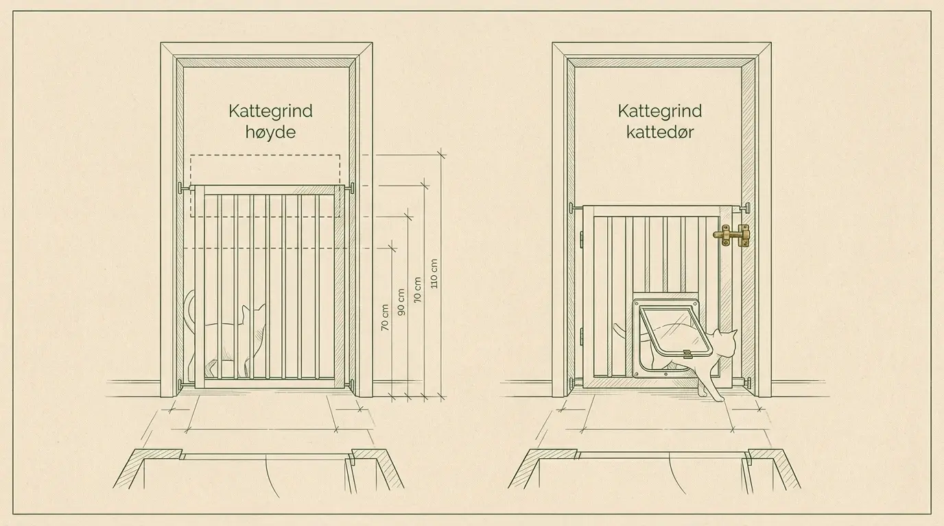Kattegrind: velg etter høyde eller kattedør | Katteluke.com
